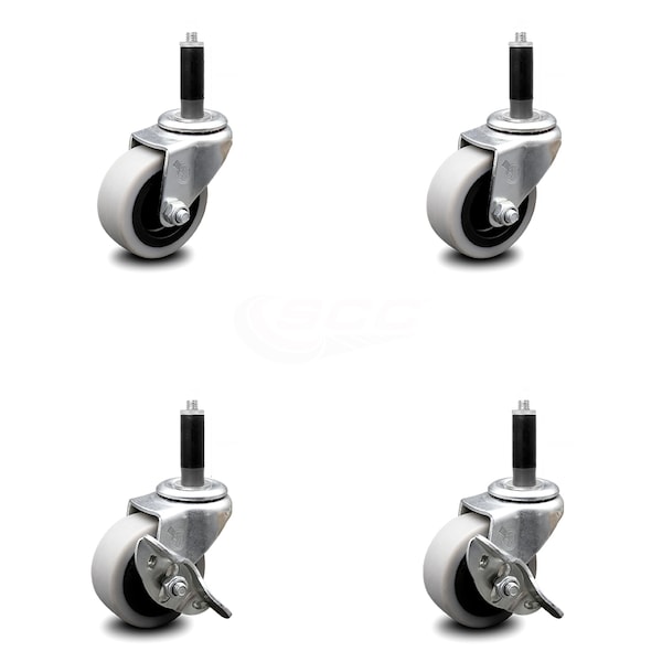 Service Caster 2 Inch Thermoplastic Wheel 7/8 Inch Expanding Stem Caster Set with 2 Brakes SCC-EX05S210-TPRS-78-2-SLB-2 - main